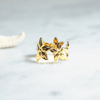 Anillo flor larga plata y dorado