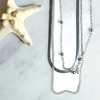Triple-Layer Silver-Tone Beaded Necklace