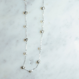 Collar perlas y cristales plata