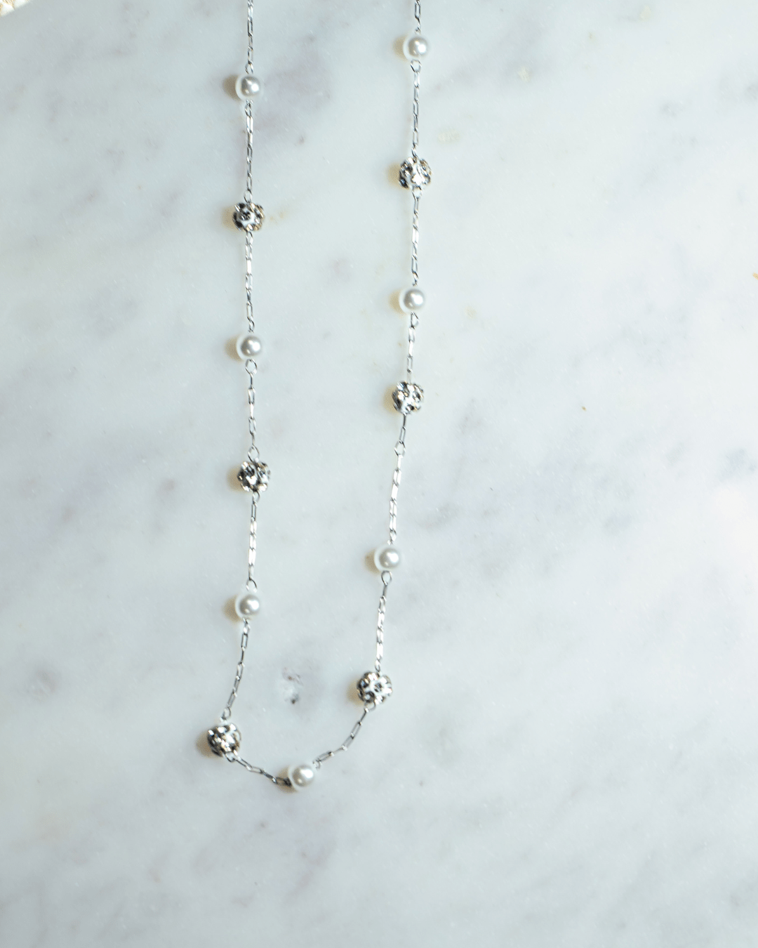 Collar perlas y cristales plata