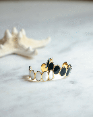Gold-Tone Black and White Oval Ring