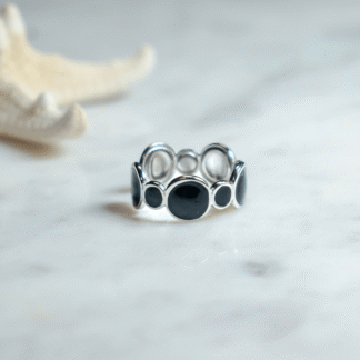 Anillo plata circulos negro