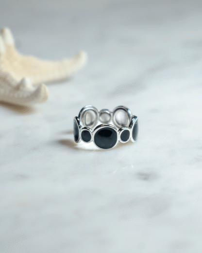 Silver-Tone Ring with Black Circle Details