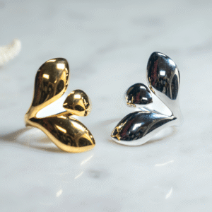 Anillos hojas grandes plata y dorado