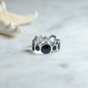 Anillo plata circulos negro