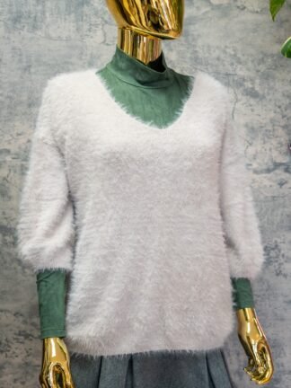 Khaki Velvet Sweater Top | Resort Wear