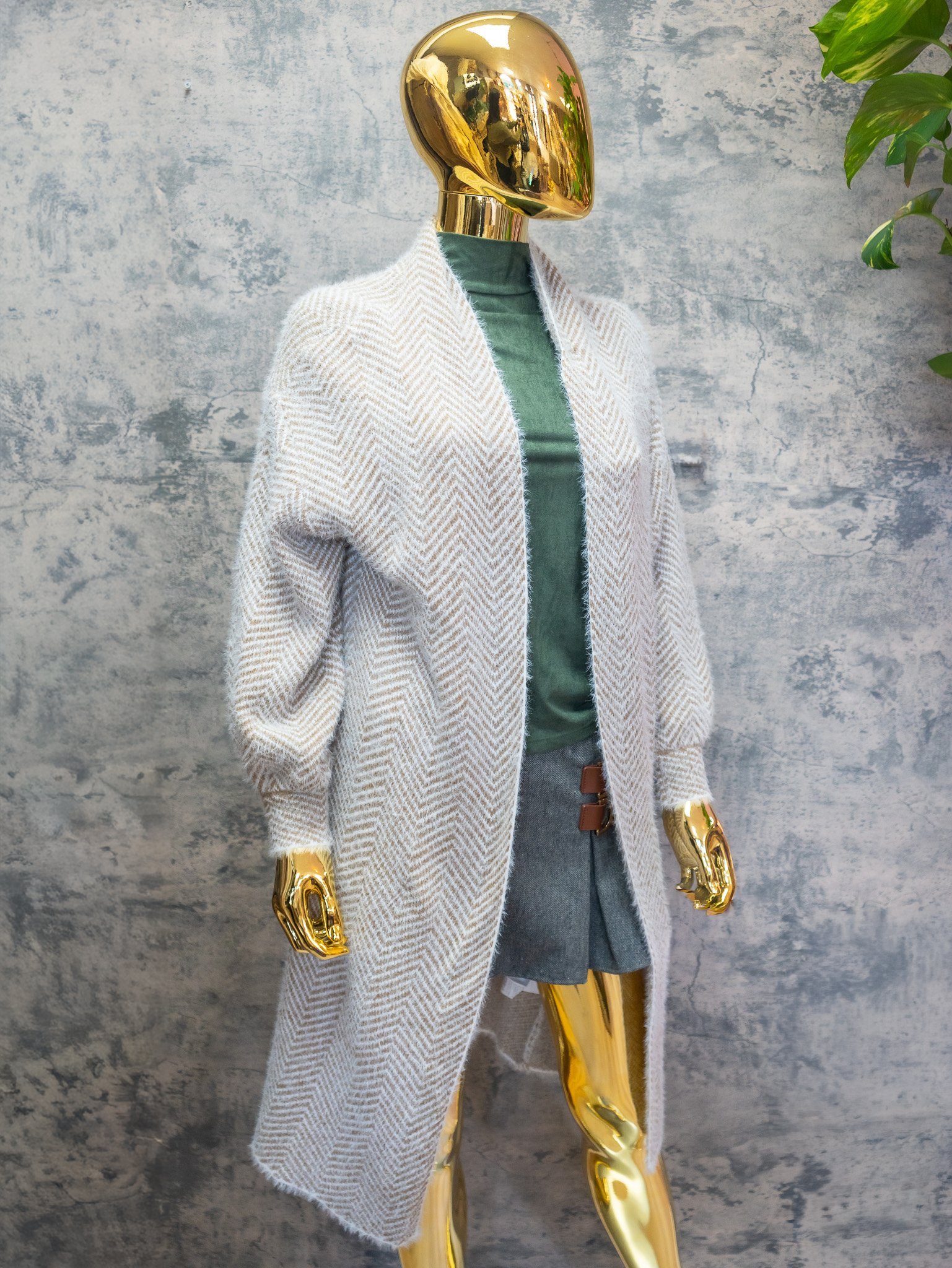 Khaki cardigan Faux fur | RESORT WEAR
