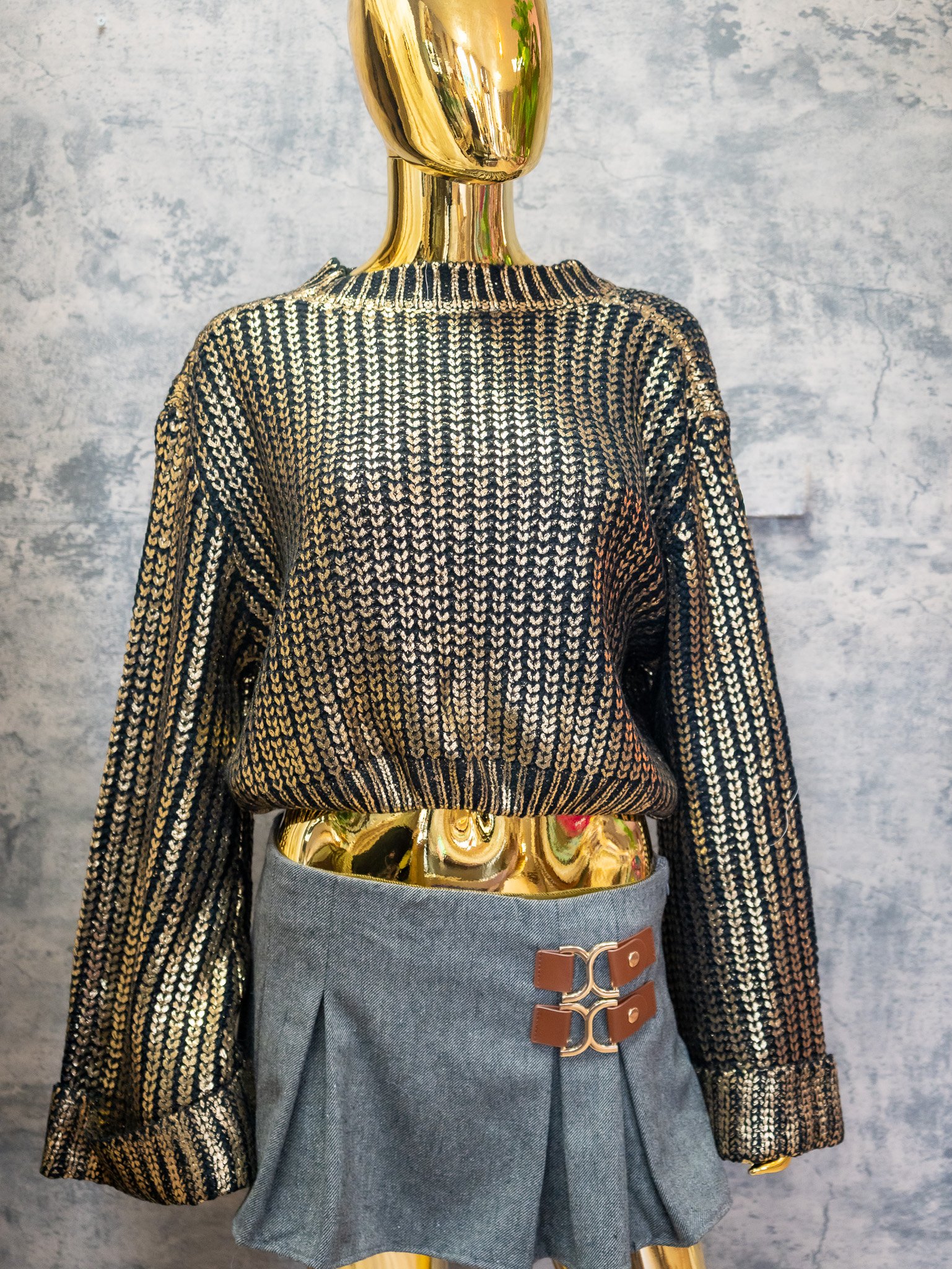 Goldish knit Sweater | RESORT WEAR