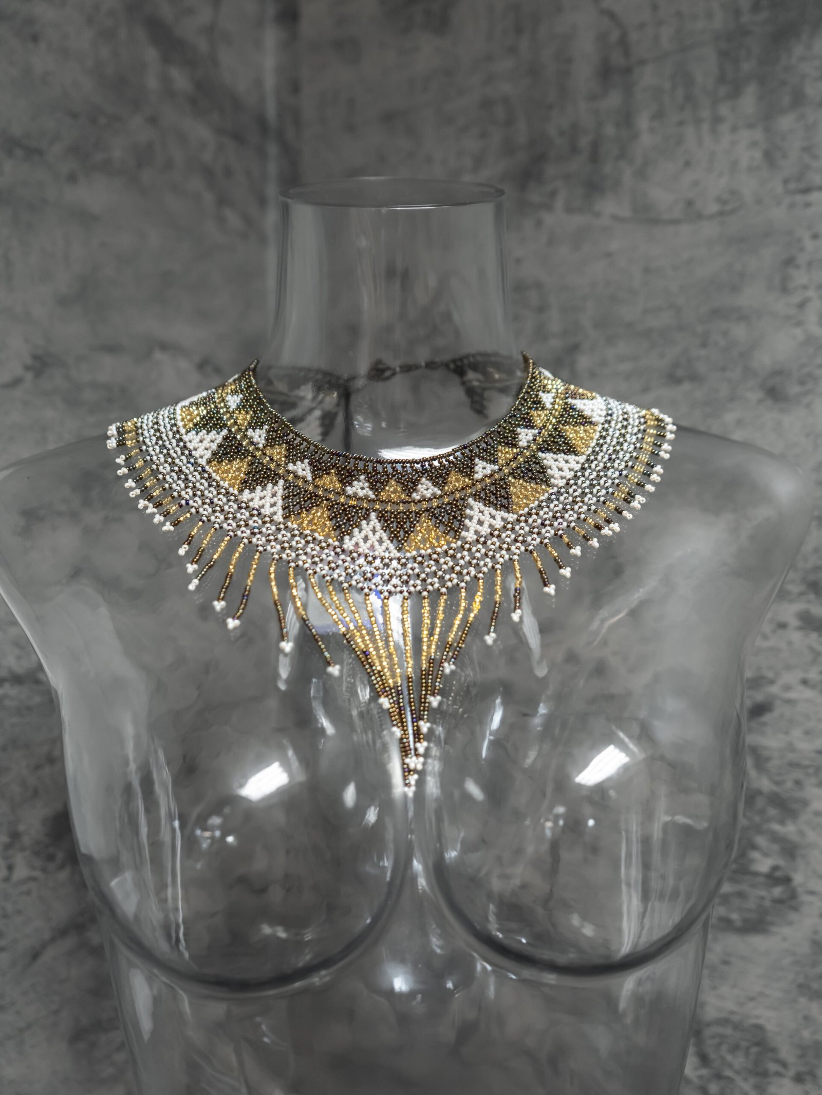 Beaded fringe detail on Sol Dorado choker from Chiapas