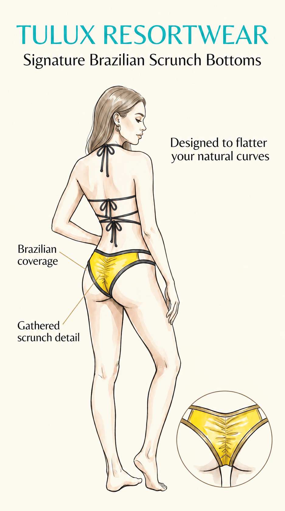 Swimsuit illustration with two back bows